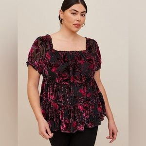 Torrid Babydoll Velvet Tiered Top